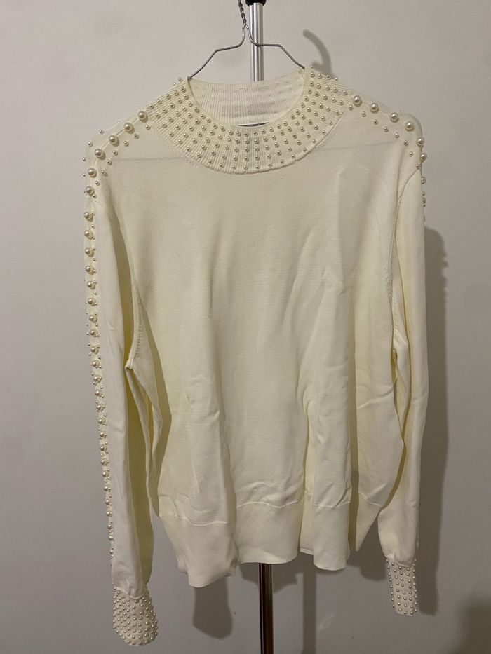 Pull blanc à perles H&M