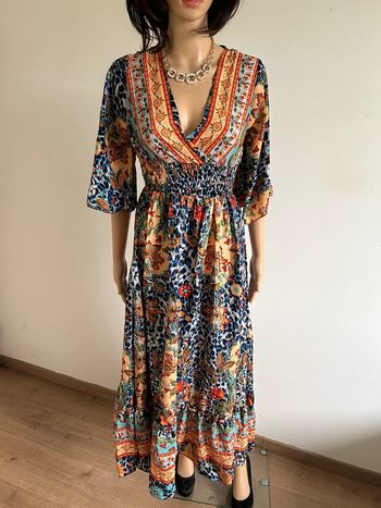 Robe longue imprimée neuve en soie Trebol taille S/M