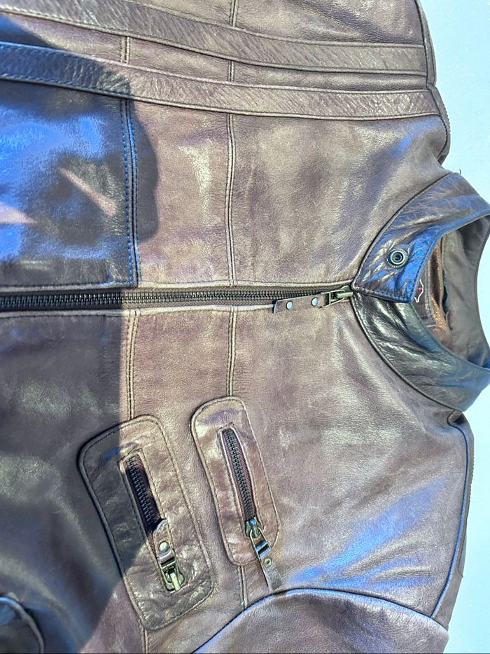 Veste en cuir brun Oryx – Homme – Taille M – Très bon état – Style biker chic - photo numéro 3