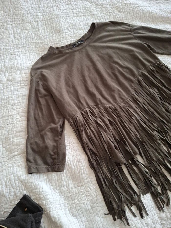 T-Shirt franges kaki Bershka taille M - photo numéro 4