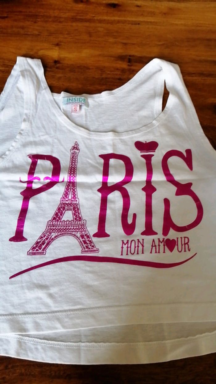 T-shirt blanc, écriture Paris en rose - photo numéro 2