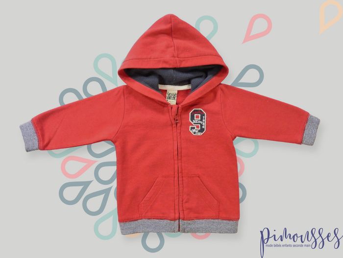 Veste sweat capuche molleton rouge marine 9 Tape À L'oeil 9 mois garçon