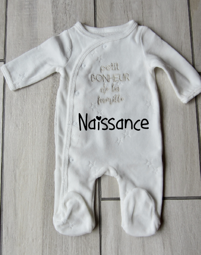 Grenouillere unisexe naissance "petit bonheur de la famille".