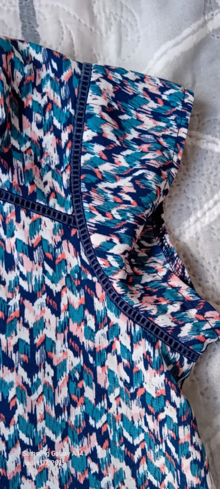 Blouse manches courtes col V imprimé coloré chevrons femme M rue des abesses - photo numéro 16