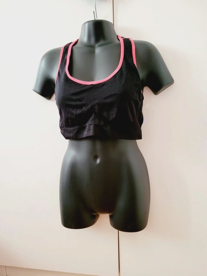 Haut sport brassière top Kaytan noir rose renforts poitrine taille L 40 activité yoga fitness - photo numéro 3
