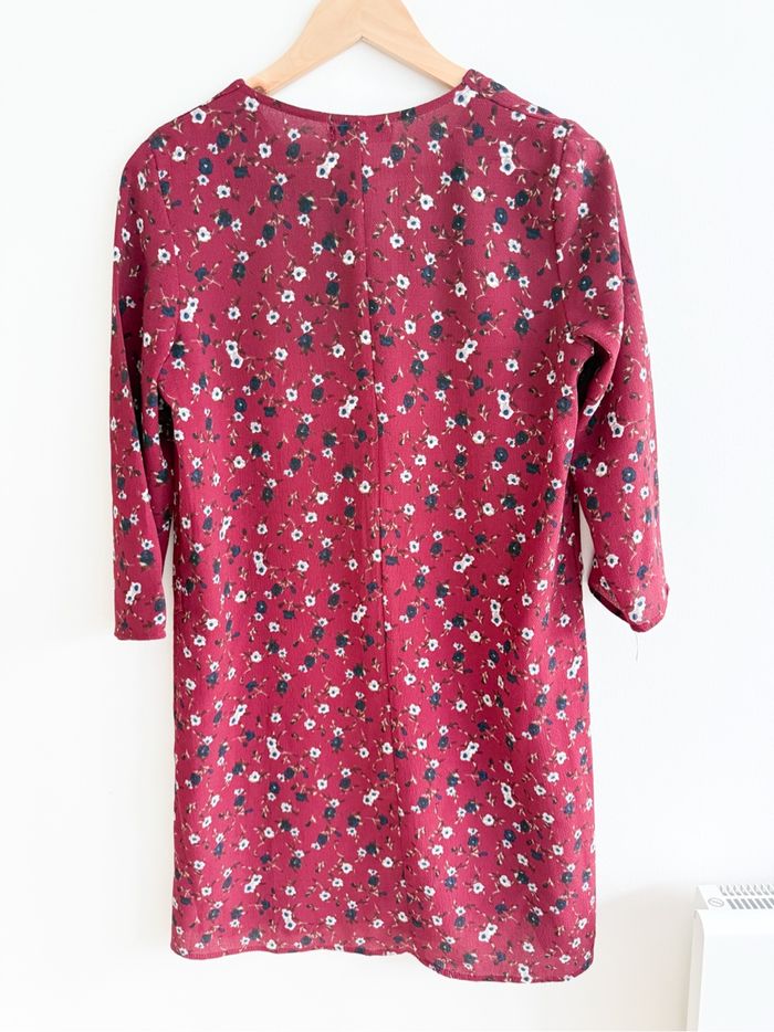 Robe droite manches 3/4 Bordeaux à motifs fleuri mim taille 38 M - photo numéro 5