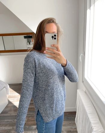 Pull bleu marine et blanc Mango