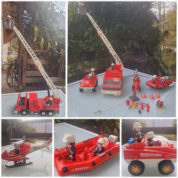 Gros lot Playmobil Pompier 🚁 Hélicoptère, bateau, voiturette et camion 🚒