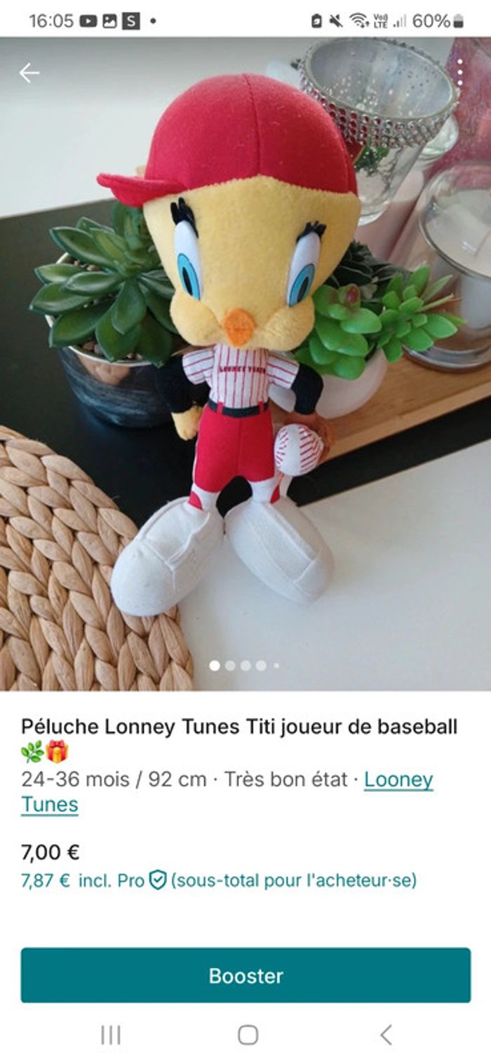 Péluche Looney Tunes Titi Joueur de baseball 🌿🎁 - photo numéro 5