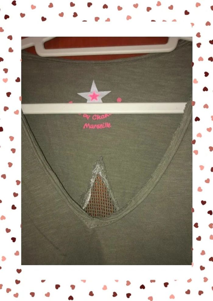 T-shirt kaki étoile manches longues Chantal B 38 40 - photo numéro 3