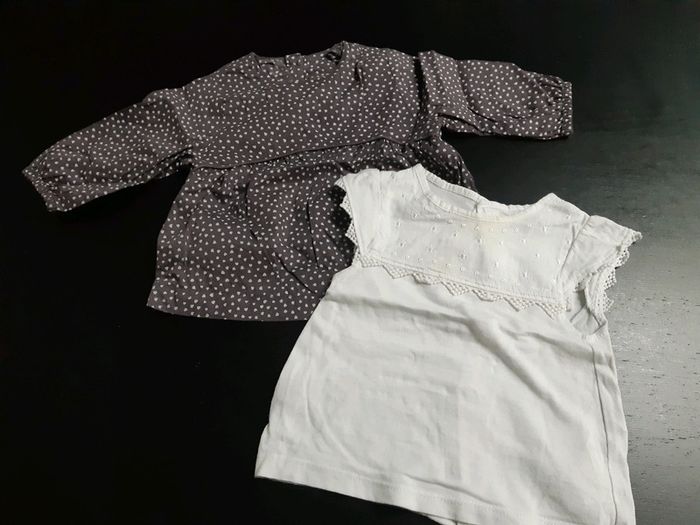 Lot tshirt chemise été bebe fille 3 mois tape a l'oeil kiabi broderie pois coeur