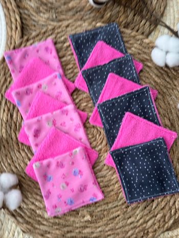 Lingettes lavables en éponge micro fibre lot de 14  Taille 9x9 cm lavable à 30°  Création Fait main Ateliersdisa 