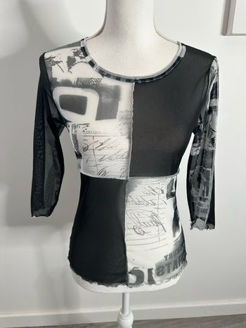 Top en mesh damier noir et blanc Y2K T38 M