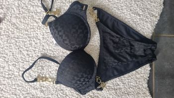 Maillot de bain 2 pieces noir doré parfait état 36 S