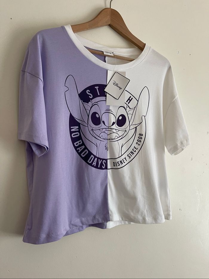 T-shirt violet blanc stitch Disney - photo numéro 3