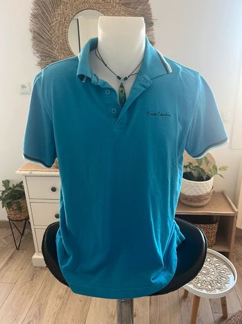 Polo homme Pierre Cardin manches courtes coton uni maille piquée bleu