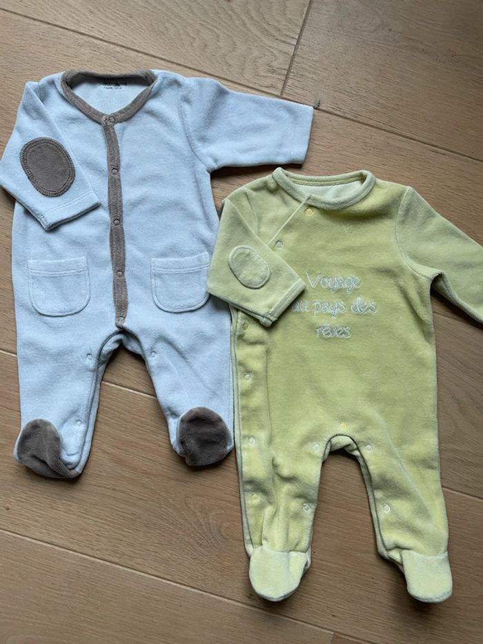 Lot 2 pyjamas velours 1 pièce - Vertbaudet - 1mois