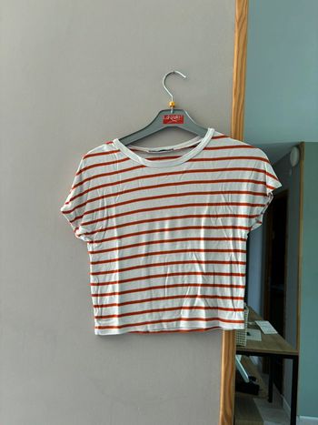 T shirt court rayé blanc et orange