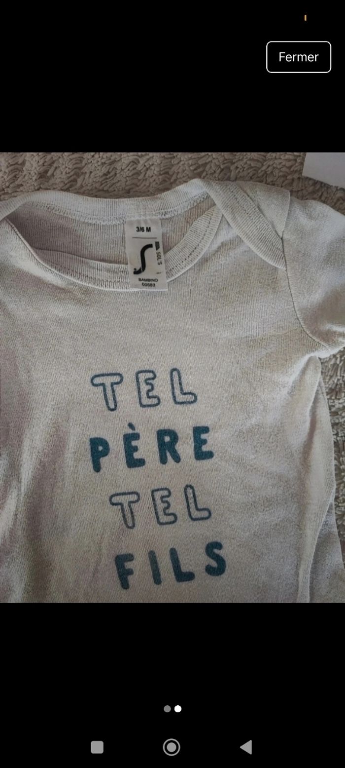 Bodie manches courtes tel père, Tel fils taille 3/6 mois - photo numéro 2