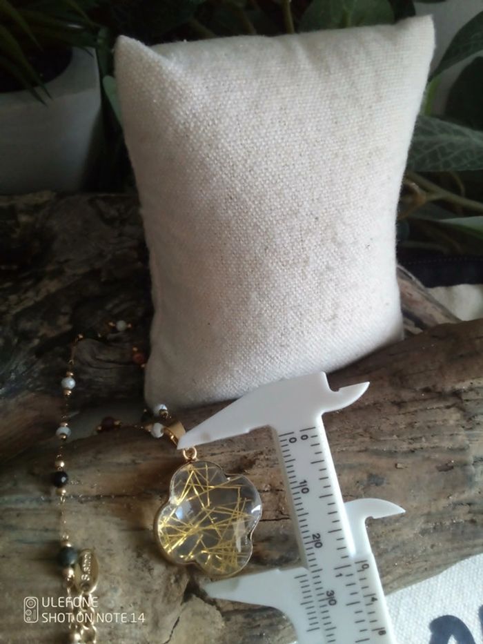 Collier pendentif trèfle en quartz rutile - photo numéro 3