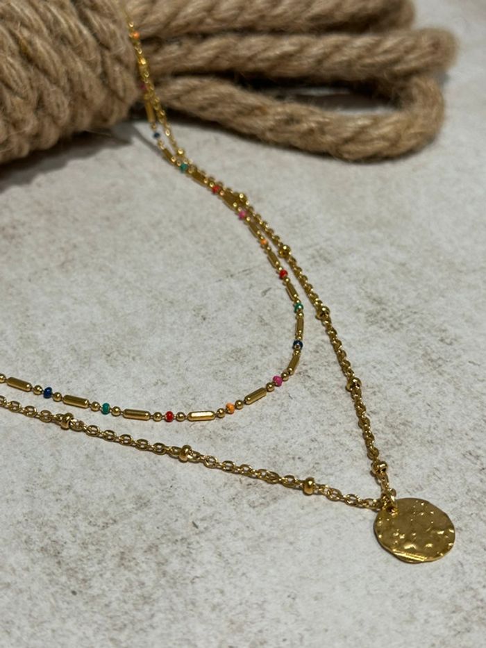 Collier plusieurs rang en acier or et bille en multicolore - photo numéro 7
