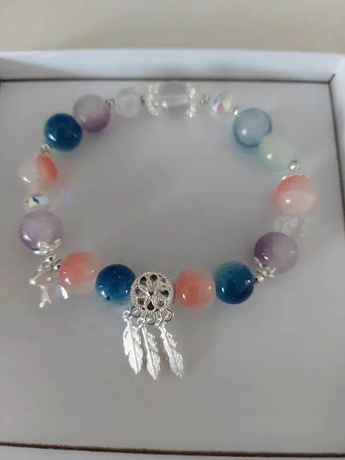 Jolie bracelet perles en verre craquelés multicouleur - photo numéro 2