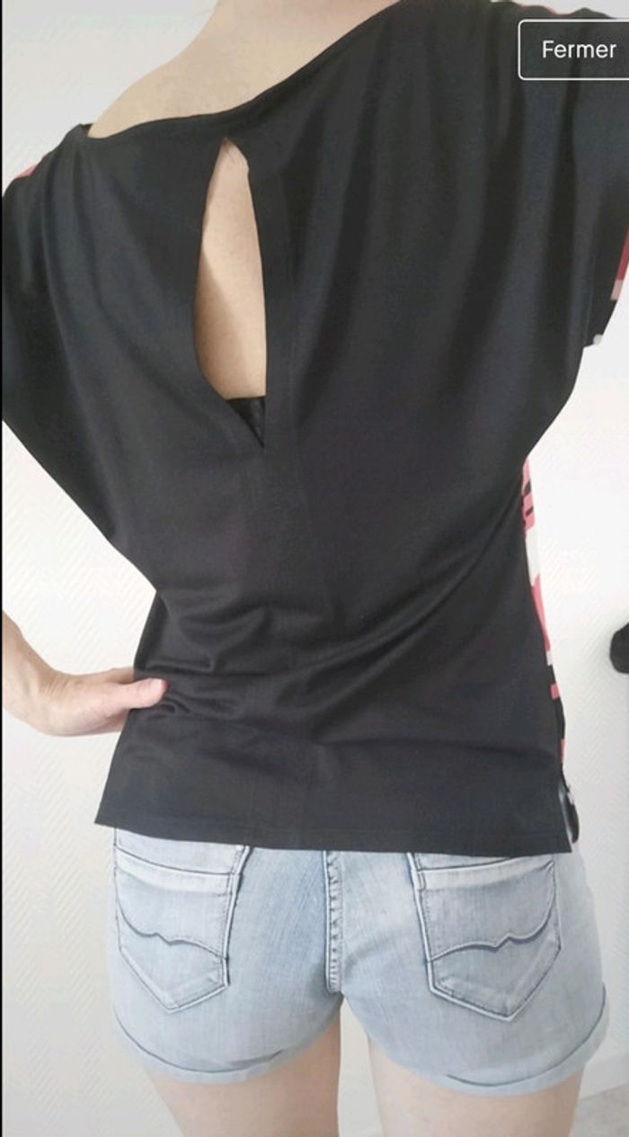 T-shirt fluide noir blanc et rose - photo numéro 2