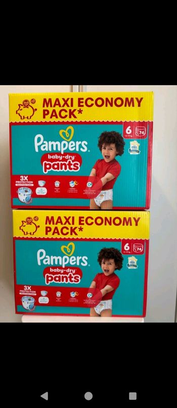 Lot 2 cartons Pampers pants taille 6, 2x 74 couches