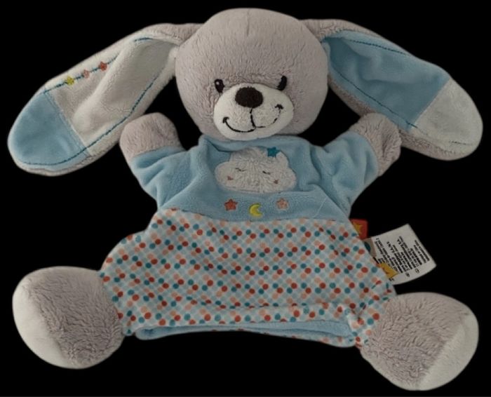 ❤️B5622 Doudou marionnette lapin gris bleu pois nuage INFLUX Cora
