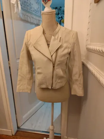 Veste cuir d'agneau One Step IKKS crème 38 neuve