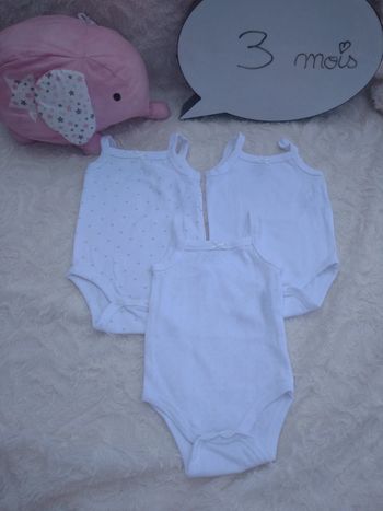 Lot de 3 bodies bretelles Marcel Fille 3 mois Cœur Kiabi Eco conception 100% coton bio