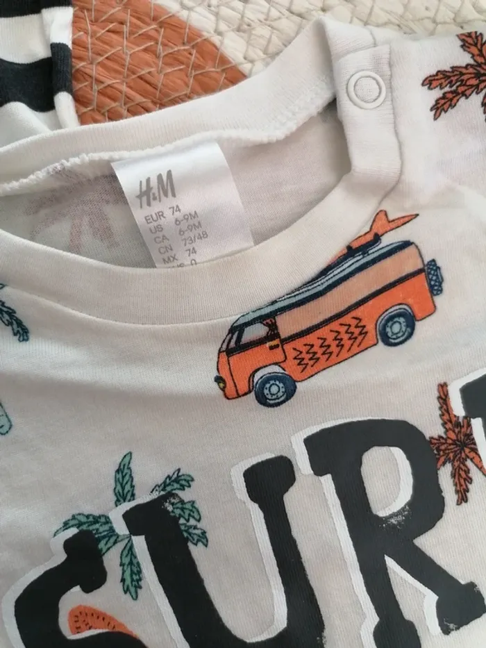 Lot de deux tee-shirts manches courtes - H&M - 6/9 mois - photo numéro 2