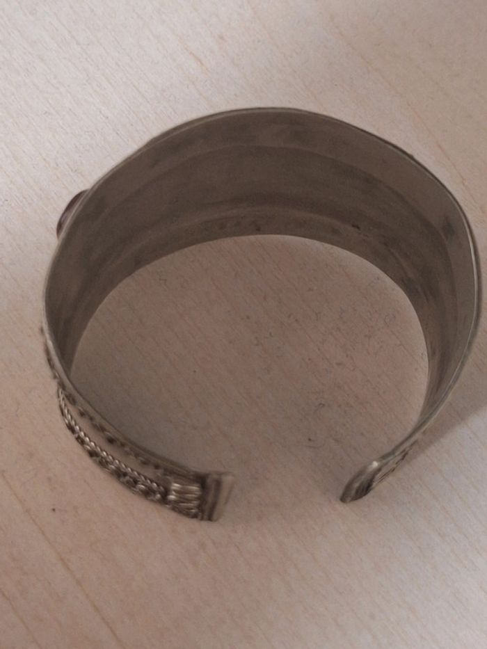 Manchette bracelet berbere turkmen en métal argenté - photo numéro 8