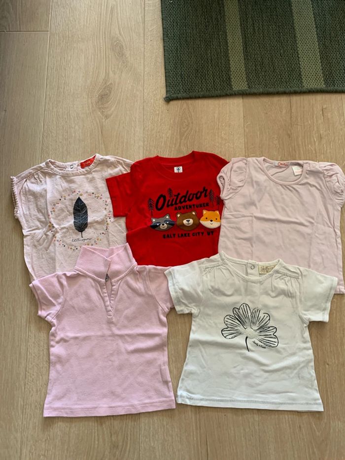 Lot 5 tee-shirts bébé fille 12 mois