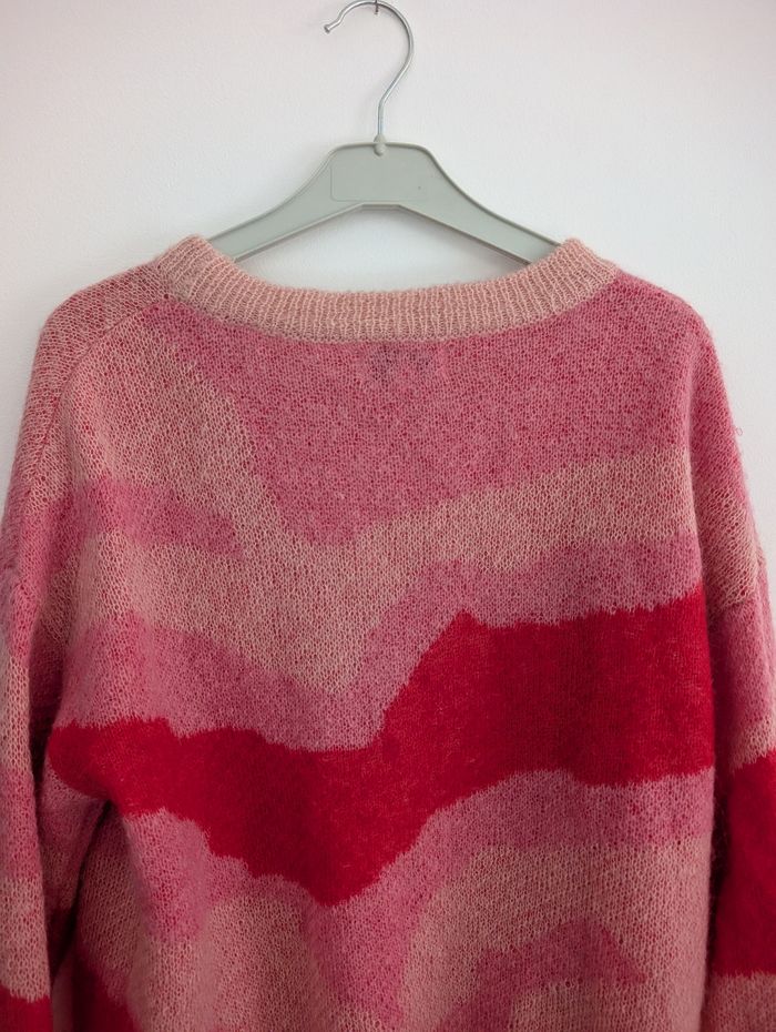 Pull en mohair et laine à zébrures beiges et fuchsia Suncoo T0 - photo numéro 7