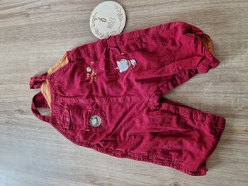 Salopette Velours Côtelé Rouge Bordeaux Broderie 'Doudou' Sucre d'Orge - 6 mois