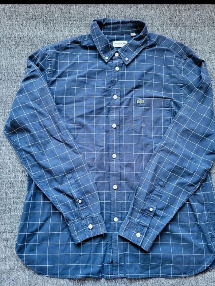 Chemise Lacoste Bleu à Carreaux Blanc - Manches Longues - Taille L - 100 % Coton - photo numéro 3