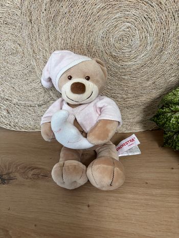 Doudou ours beige rose lune orchestra état neuf
