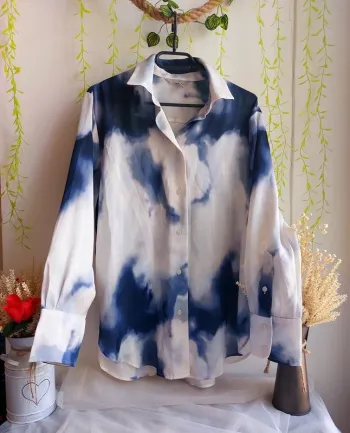 Chemise H&M – XS – Blanc, motifs bleus – État : Excellent