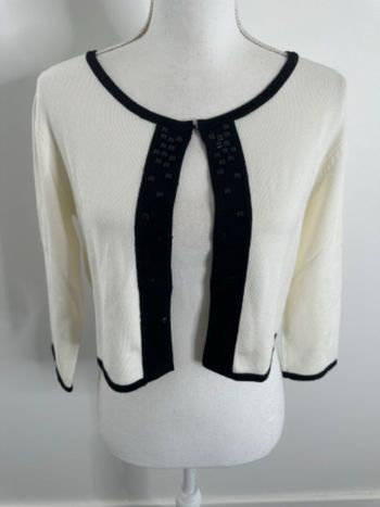 Boléro cardigan noir et blanc crème avec perles Paul Brial T2 38 M