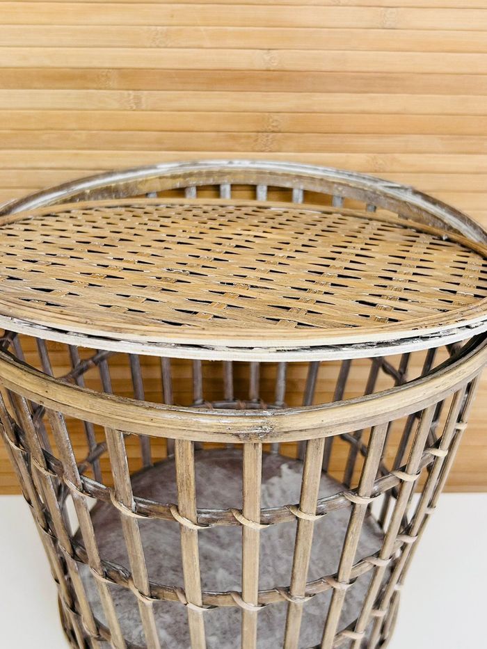 Set de 3 tables d'appoint rondes en bambou aspect cérusé – Fait main - photo numéro 4