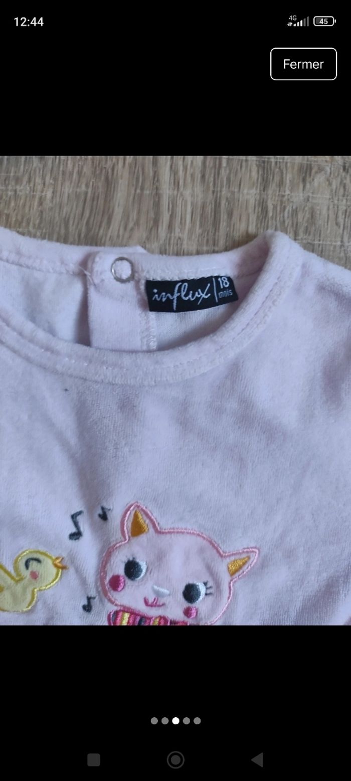 Pyjama bébé fille 18 mois imprimé chat et oiseau - photo numéro 5