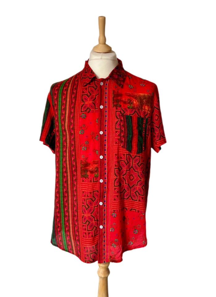 🌿🍓Chemise homme vintage estivale style ethnique indien hippie boho ethnic floral shirt🍓🌿 - photo numéro 7