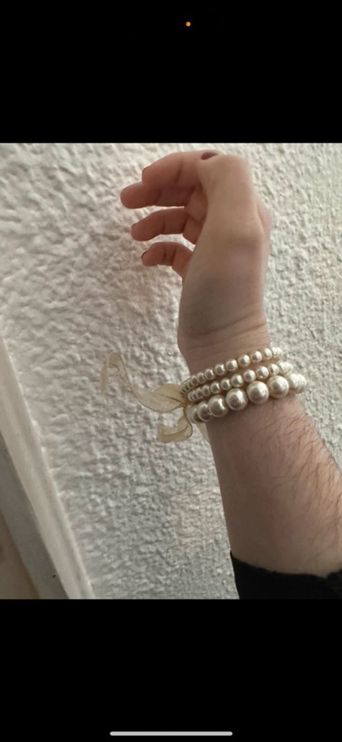 Bracelet 3 rangs elastique perle en plastique ruban