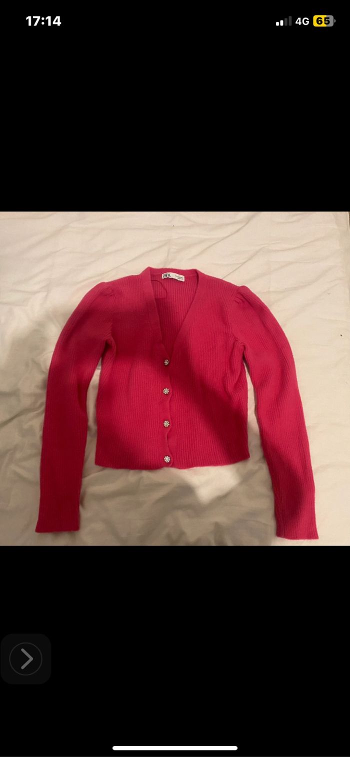Pull gilet bouton bijoux Zara rose bonbon - photo numéro 6