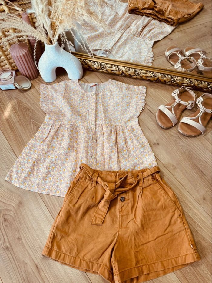 Taille 8 ans tenue 2 pièces été fille TAO Okaidi rose camel * fleurs * 💐