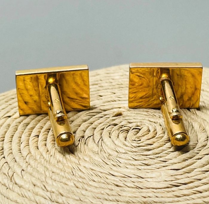 🔥 Paire Boutons de manchette vintage chic  rectangle . Plaqué or poinçon. - photo numéro 10