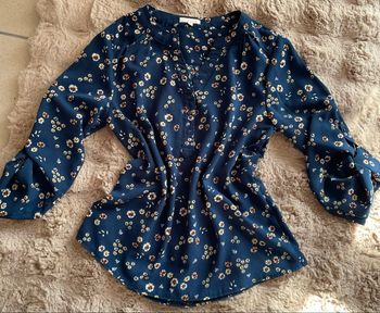 Chemise Blouse Féminine Bleu Marine Motifs Fleuris Taille S/36 LiLi &LaLa 