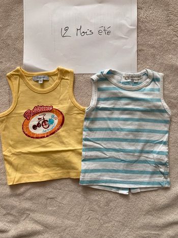 Lot de 2 T-shirts sans manches /débardeurs - 12 mois - Tex, In extenso - TBE