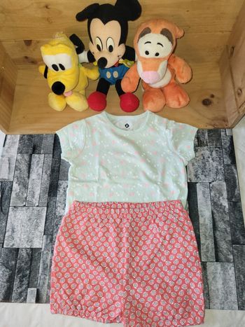 Ensemble été grain de blé- rose et vert pastel-13 mois